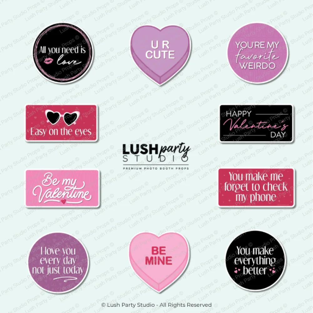 Ste of Valentines day photo booth props by lush party studio