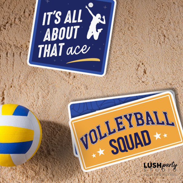 Set of volleyball photo booth props with sports phrases for tournaments and volleyball events by lush party studio