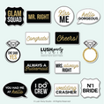 Load image into Gallery viewer, set of wedding-themed photo booth props wedding glam photo booth prop signs classy black white gold bridal photo booth prop signs
