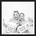 Load image into Gallery viewer, Two women posing with wedding photo booth prop signs in a photo booth, glam vogue wedding props

