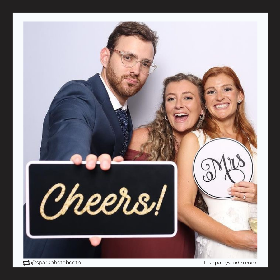 set of wedding-themed photo booth props wedding glam photo booth prop signs classy black white gold photo booth prop signs
