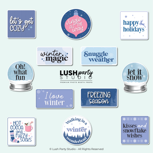 set of winter wonderland holiday party christmas photo booth prop signs