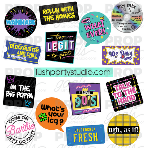 90s Nineties Photo Booth Word Prop Signs