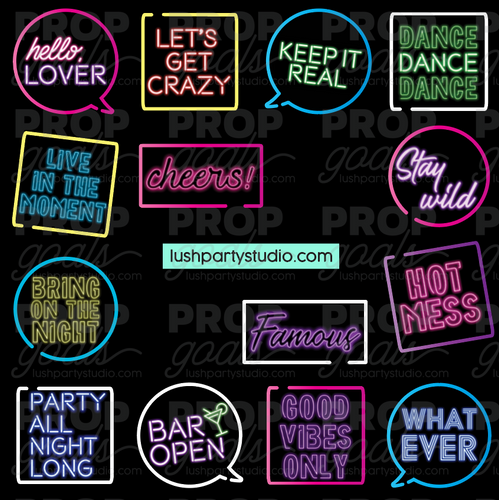 Neon Glow Party Photo Booth Word Prop Signs