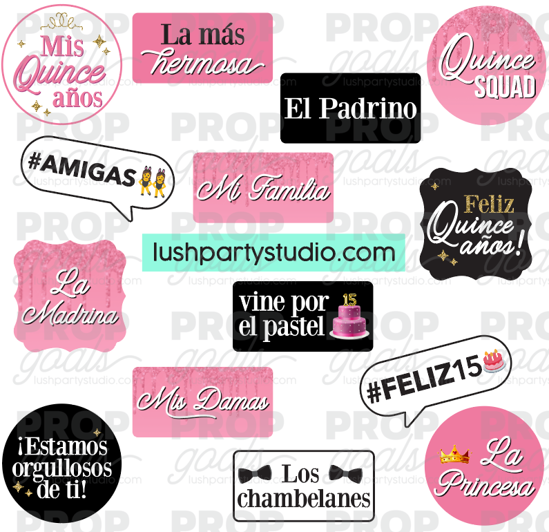 quince props, quinceanera props, quinceañera photobooth props, pink , quince, quince años, cumpleaños, 15, props, photobooth