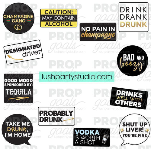 Alcohol Party Photo Booth Word Prop Signs