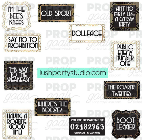 20s Great Gatsby Prohibition Flapper Photo Booth Word Prop Signs
