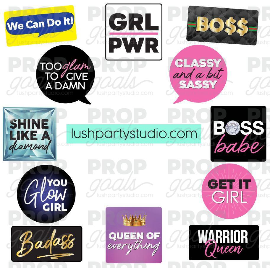 GRL PWR photo booth props - Lush Party Studio