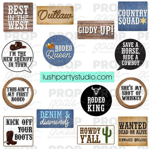 WESTERN PHOTO BOOTH PROPS COWBOY COWGIRL COUNTRY PARTY PROPS LUSH PARTY STUDIO